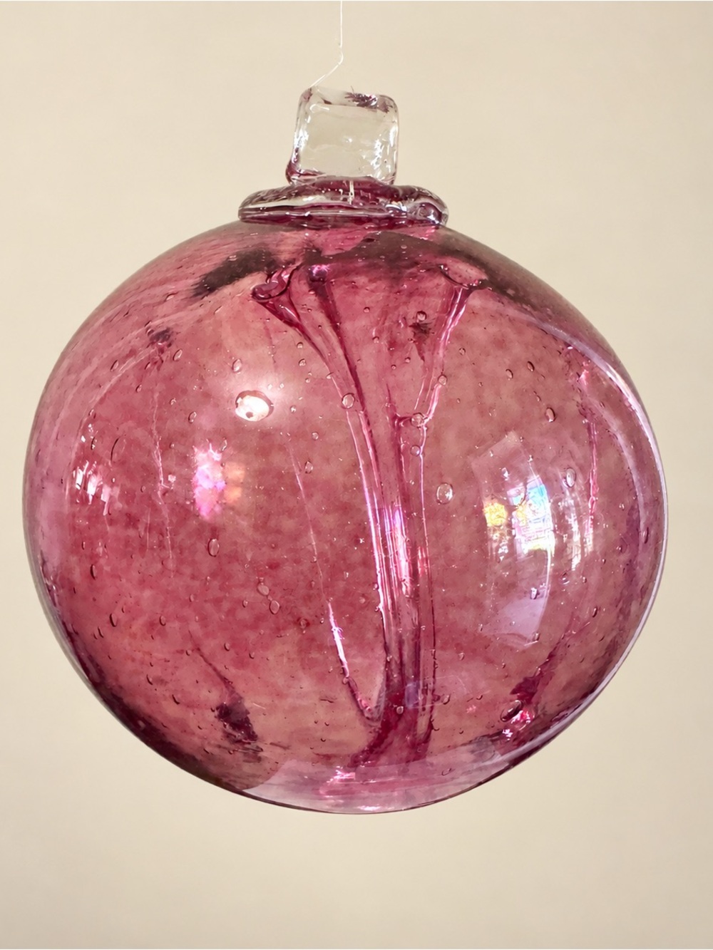 Large 5” Purple Blown Art Glass Olde English Witch/Friendship Ball Hanging Orb